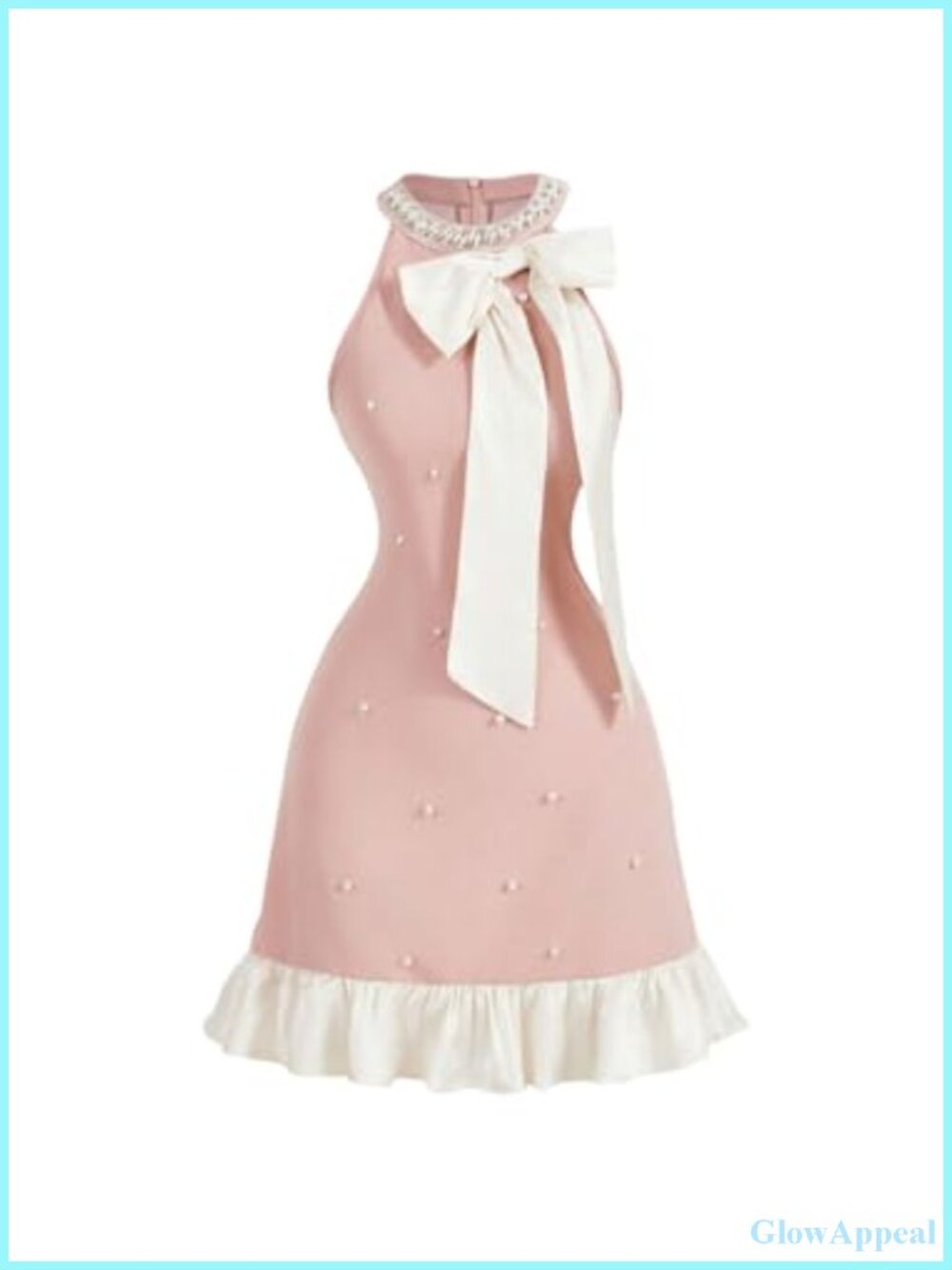 Floerns Women's Bowknot Halter Dress Pearl Ruffle Hem Party Mini Dresses